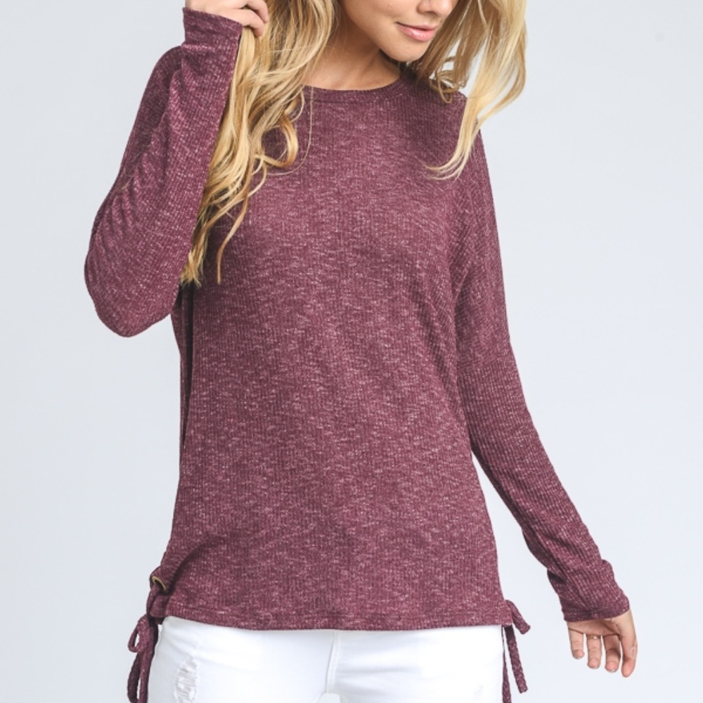 LAST Burgundy Ribbed Long Sleeve Tee 07006 - Picture 4 of 7